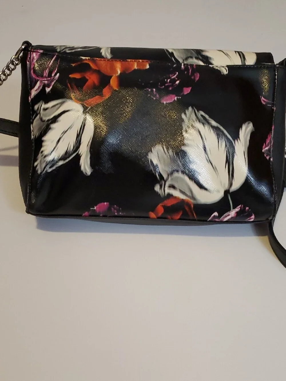 Nine West Black Floral Crossbody Bag with Orange Rose Accent